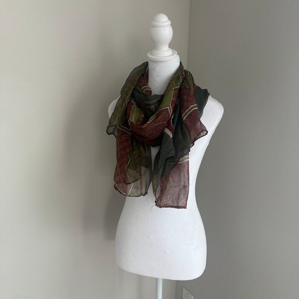 Vintage Silk Chiffon Scarf Boho Sheer Floral Long Wrap Festival Shawl - Picture 4 of 7
